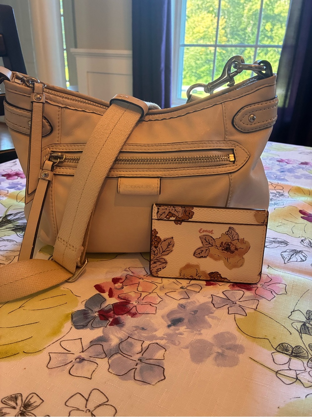 BUNDLE DEAL!! Coach Cream Crossbody Shoulder Bag with Floral Card Case